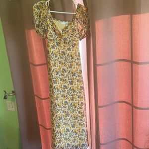 Sincerely Jules Empire waist Puff sleeve Floral Yellow long dress XS layered